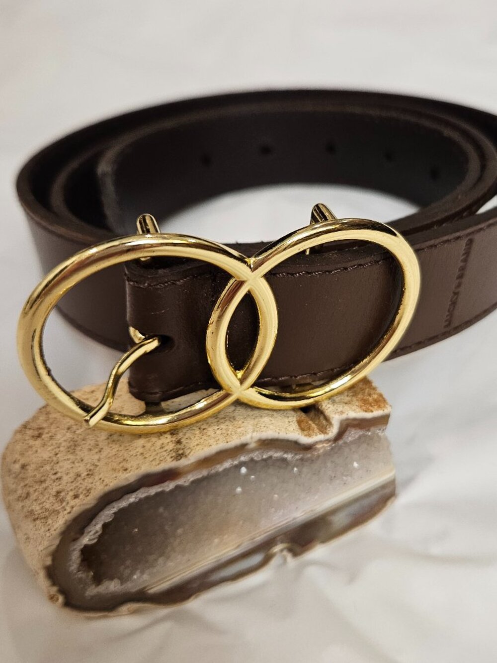 Lucky Brand Brown Leather Belt – Double Ring Gold Buckle – Size XL 46.5"